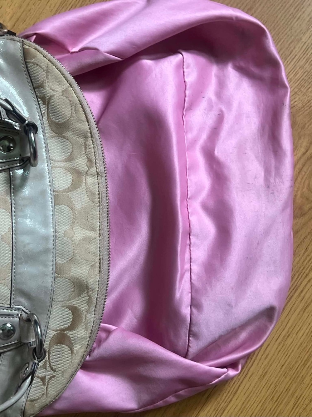 Coach Beige Signature Canvas Hobo with Pink and Purple Floral Accents - Picture 13 of 14